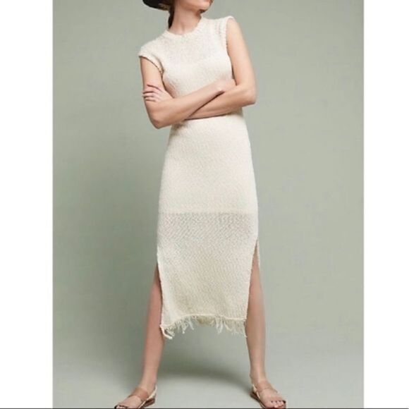 #156 ANTHROPOLOGIE CALLAHAN knit cream maxi dress - Picture 1 of 13